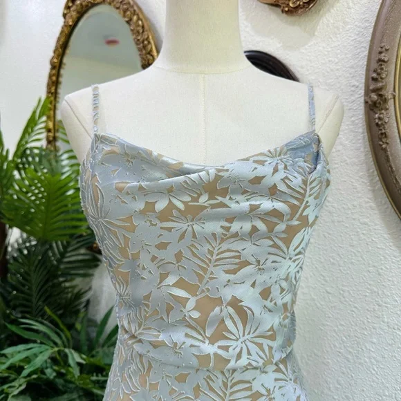 Jenny Yoo Silver-Blue Floral Maxi Gown - Picture 7 of 10